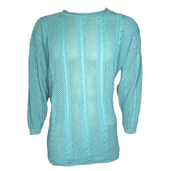 TR Bentley Sweaters - TR Bentley Cable Knit Pullover Sweater (Size: 1X, Color: Turquoise)